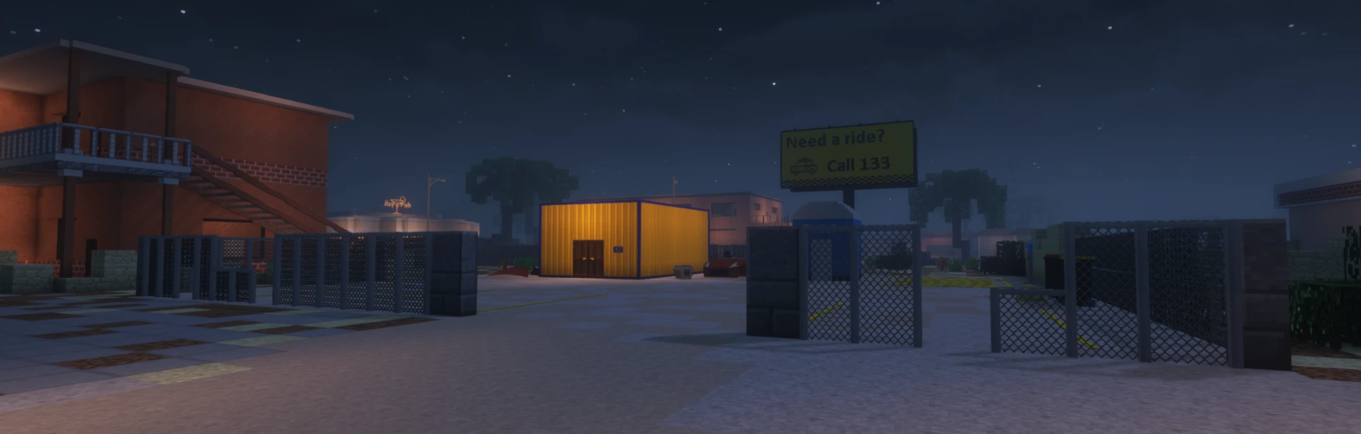 Fahrzeuge am Taxi-Takalulu-Depot in Sandhill bei Nacht